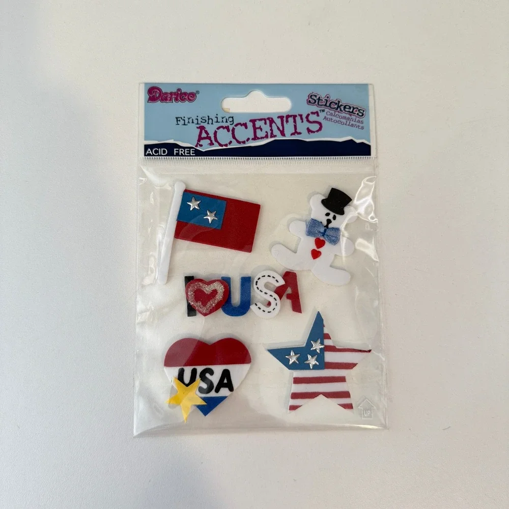 Darice Finishing Accents Patriotic 3D Stickers USA Flag Bear 1032-35 New